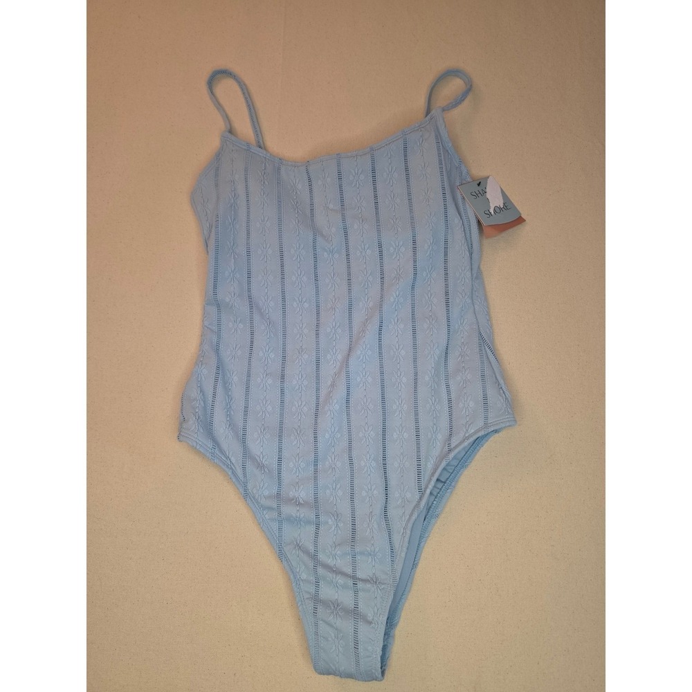 Shade & Shore Eyelet Scoop Neck One Piece Swimsuit Blue XS NWT